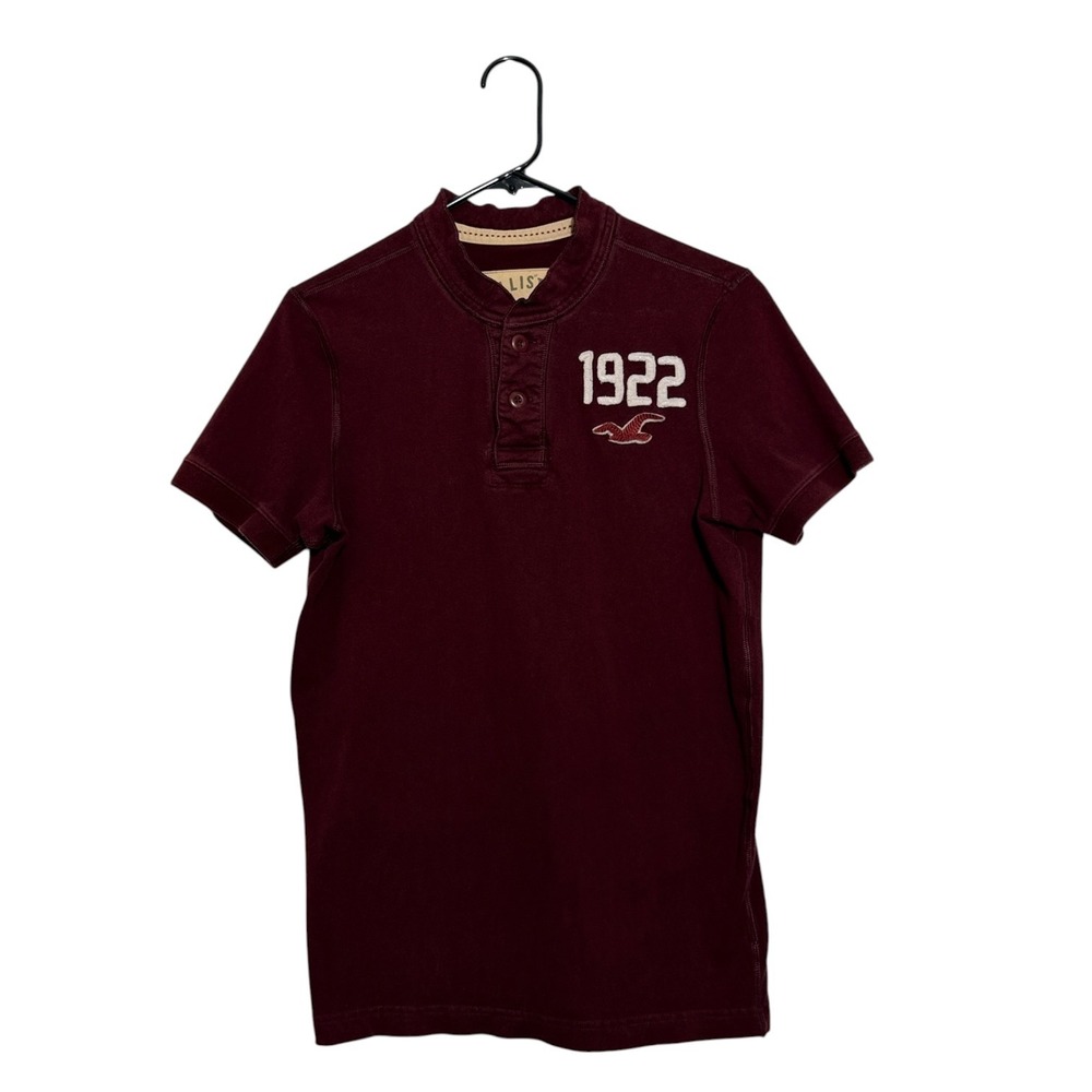 Hollister Vintage Y2K Mens Burgundy Henley Shirt 1922 Embroidered Preppy Size M